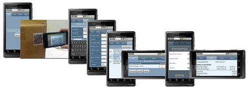 QRWave mobile ordering application screens.