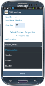 QR Inventory mobile application screen