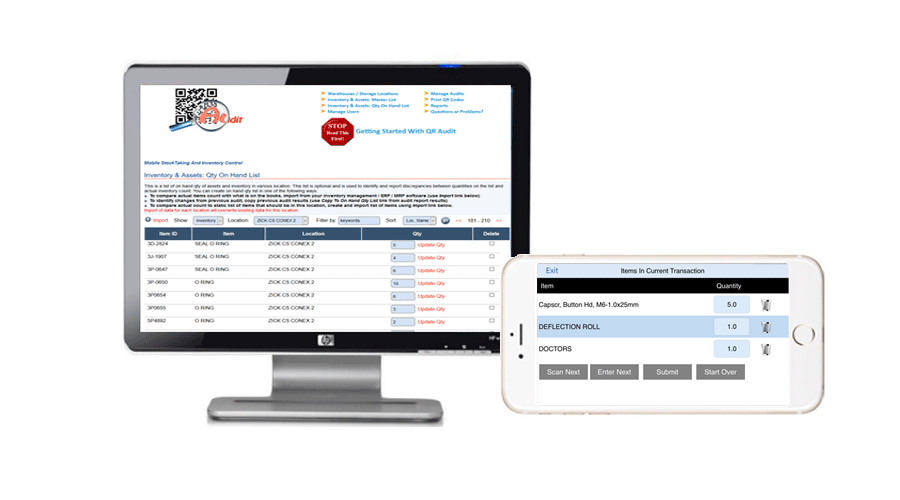 QR Audit browser workspace and mobile counting screen.